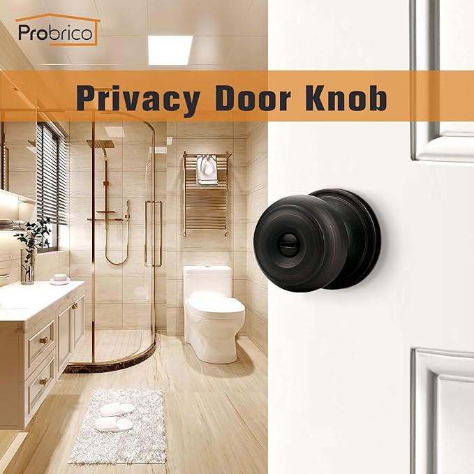 Probrico Door Lock, Privacy Door Knobs with Lock, Interior Door Knobs, Bedroom Door Lock, Oil Rubbed Bronze, 3 Pack