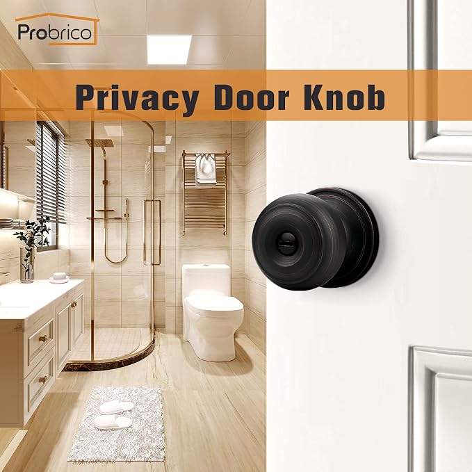 Probrico Privacy Door Knob Door Handles, Interior Door Knobs for Bedroom Bathroom, Oil Rubbed Bronze, 6 Pack