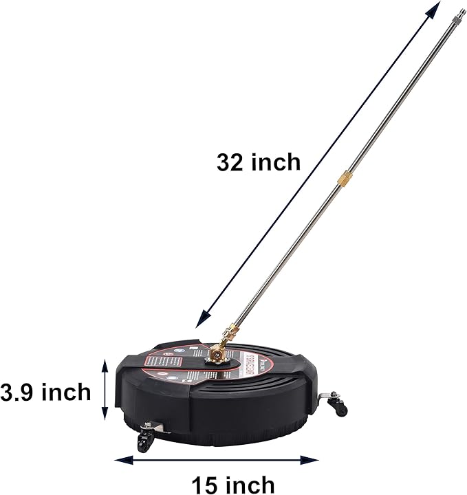 Tool Daily 15 Inch Pressure Washer Surface Cleaner with 3 Wheels, 2 Extension Wands, Surface Cleaner for Pressure Washer Attachment for Concrete, Driveway, Sidewalk, Patio, 3600 PSI