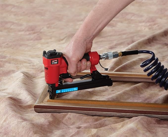 Arrow PT50 Oil-Free Pneumatic Staple Gun,Professional Heavy-Duty Stapler for Wood,Upholstery,Carpet,Wire Fencing,Fits 1/4”,5/16”,3/8",1/2",9/16” Staples,Red,(Pack of 3)