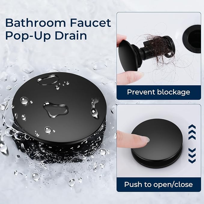 Bathroom Faucet 3 Hole Matte Black, 4 Inch Bathroom Sink Faucet Centerset with Pop Up Drain, Double Handle Vanity Faucet 3 Hole with 360° Swivel Spout, Rv Bathroom Sink Faucet