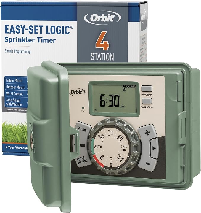 Orbit 4-Station Outdoor Swing Panel Sprinkler System Timer - for Residential Lawn Watering - Multi-Station Irrigation Controller - Custom Watering Intervals - Indoor/Outdoor Installation - 57894