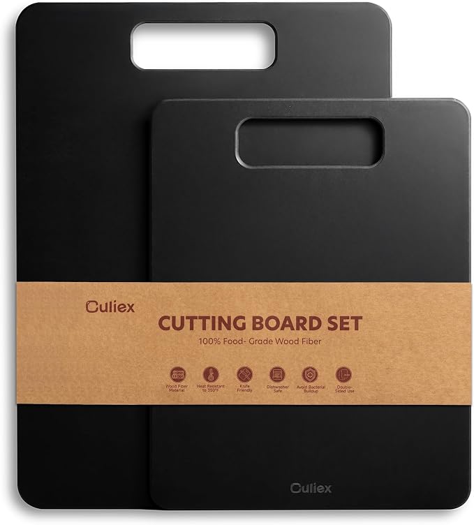 Wood Fiber Cutting Board Set of 2, Dishwasher Safe, Non-Toxic | BPA-Free Composite Cutting Board for Kitchen, Non-Slip, Non-Porous Chopping Board for Meat Vegetable Fruit Bread - Black