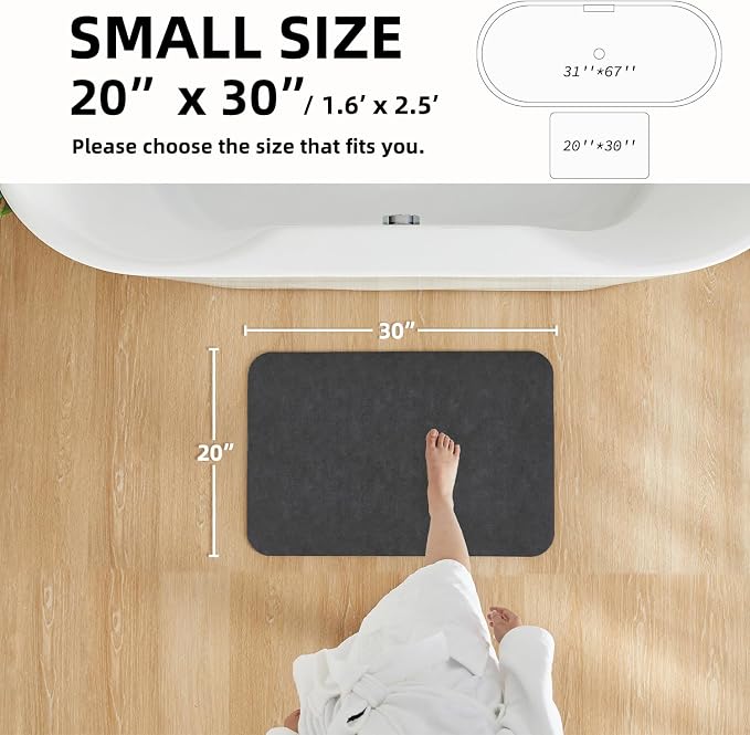 TYUU Black Bath Mat, Bathroom Rugs Non Slip Washable Thin Absorbent Quick Dry Bath Mat Fits Under Door Bathroom Floor Mat Perfect for Bath, Shower, or Sink 20"x30" Black