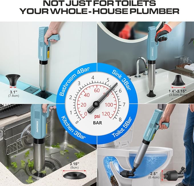 ‌Electric Toilet Plunger for Bathroom, High-Pressure Air Plunger, Heavy-Duty Clog Remover for Toilets, Toilet Drain Unclogger (Dusty Blue)