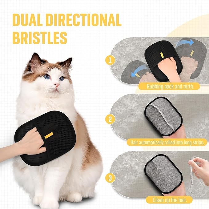 CUBIZ Pet Hair Removal Glove for Cats & Dogs, 2025 Newly Upgraded Five-Finger Electrostatic Pet Hair Gloves, Reusable Pet Hair Remover Tool for Clothing, Couch, Carpet, Cat Grooming Gloves