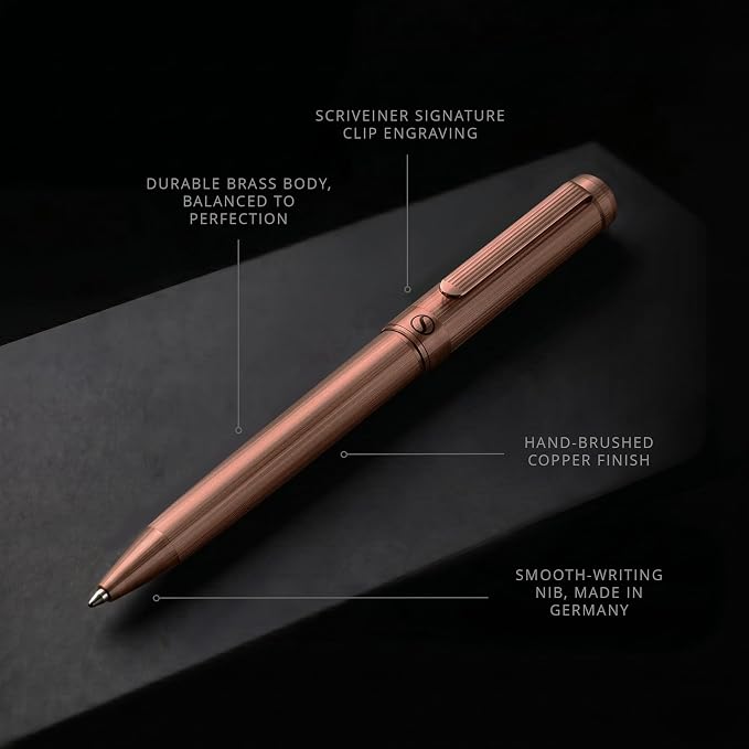 Scriveiner Copper Ballpoint Pen - Stunning Luxury Pen, Schmidt Black Refill, Best Ball Pen Gift Set for Men & Women, Professional Executive Office, Nice Fancy Designer Pens
