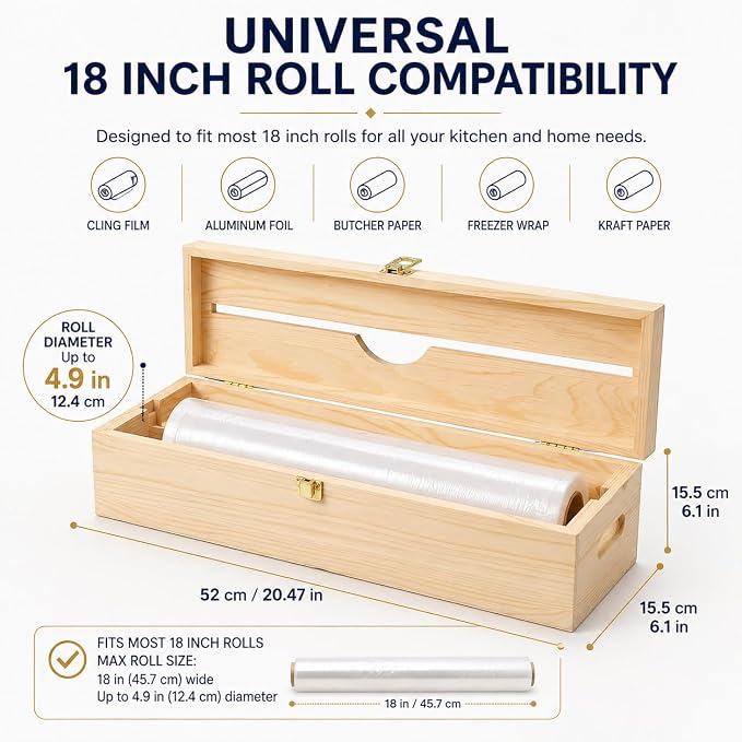 18 Inch Foil Dispenser with Cutter,Plastic Wrap Dispenser,Butcher Paper Holder,Kraft Freezer Wax Paper Roll Organizer for Countertop