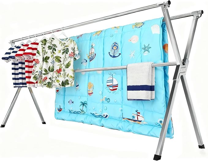 Drying Racks Clothing for Outdoor with 20 Windproof Hooks | Stainless steel Sturdy Lightweight Frame Foldable Portable Design for Indoor and Outdoor Sun Drying of Garments 81.55In