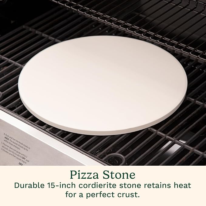 Cuisinart 3 Piece Deluxe Pizza Grilling Pack, 14” Round Pizza Stone for Oven and Grill, Includes Cutter and Foldable Stainless Steel Peel, Complete Set to Build Your Own Pizzas at Home