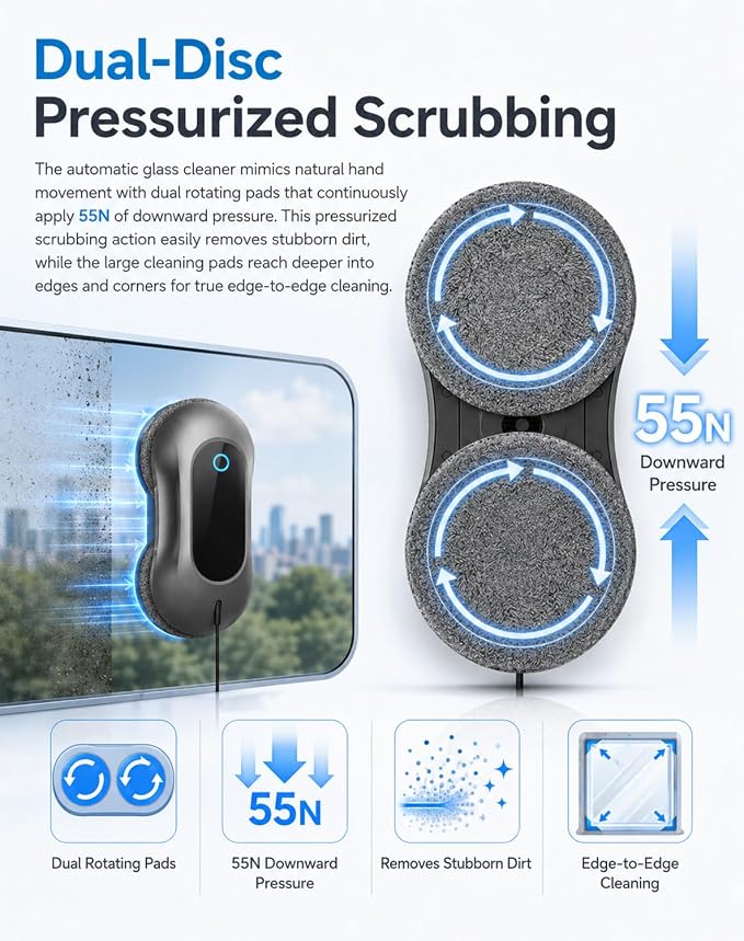 2026 Completely Upgraded Window Cleaning Robot with Smart AI Navigation, Dual Water Spray with 5500Pa Suction Automatic Glass Cleaning Robot for High-Rise Windows and Mirrors