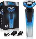 Electric Razor for Men, Rechargeable Waterproof Men Electric Shaver, Wet & Dry Shaving with Cordless Beard, Nose Hair Trimmer, 1 Hour Fast Charging (Blue)
