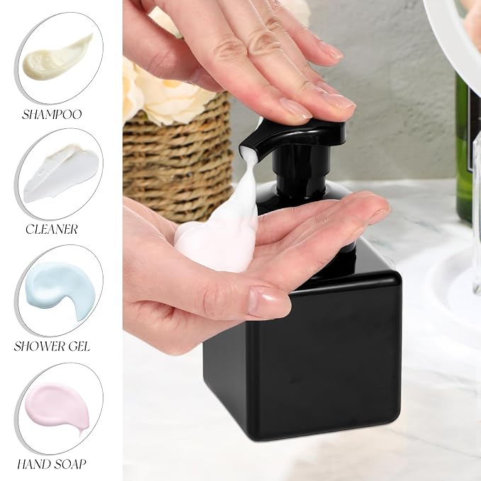 Domensi Foaming Soap Dispenser 8.5 oz Foam Pump Bottle Bulk Empty Travel Foaming Dispenser Refillable Hand Soap Plastic Pump Bottle Travel Clear Container for Bathroom Vanities(2 Pcs,Whole Black)