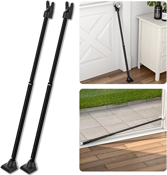 SECURITYMAN 3-in-1 Door Security Bar, Security Door Stoppers & Door Barricade – Heavy Duty Adjustable Iron Security Lock Bar for Home Defense, Apartment & Travel Safety (2 Pack - Black Stick)