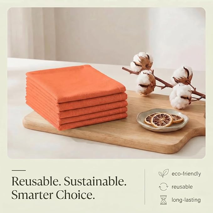 Urban Villa Kitchen Towels 100% Cotton Dish Towels for Kitchen(Set of 6) 20”x30” Dish Cloths Highly Absorbent Kitchen Linen Set with Hanging Loop Perfect for Drying Dishes Cleaning Hand Towels –Coral