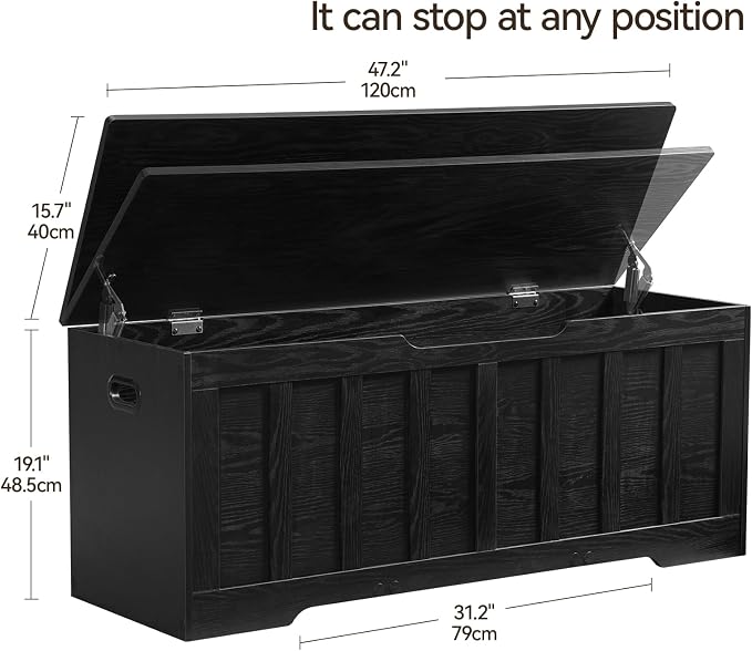 VANKILEY 47.2" Storage Chest Extra Large,Storage Trunk with 2 Safety Hinges,Wooden Storage Bench,Shoe Bench,47.2x15.7x19.1 Inch,Easy Assembly,Storage Bench for Bedroom,Living Room,entryway(Black).