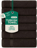 SALBAKOS 6-Piece 100% Turkish Cotton Hand Towels, 16x30 inch, Chocolate | Large Size Thick Super Soft Highly Absorbent, Versatile Hair Face & Hand Drying Towel, Premium Hotel Quality Made in Turkey