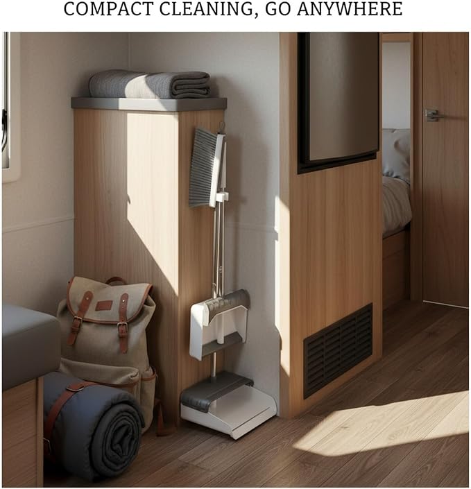 Foldable Broom and Dustpan Set, Compact Angle Broom with Integrated Storage for RV, Camper, and Small Apartment Cleaning