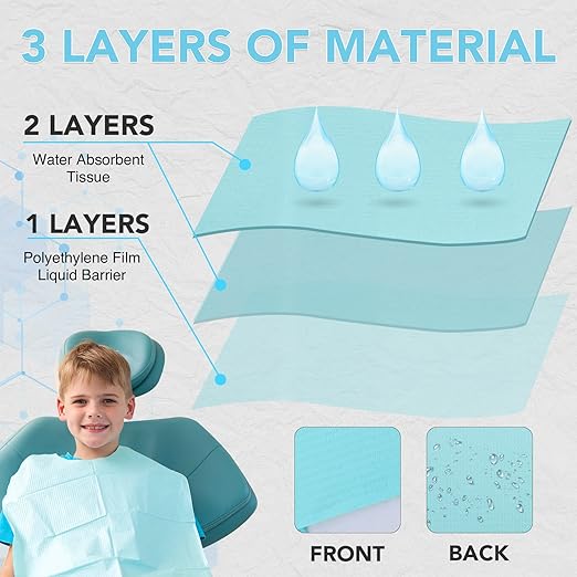 320 Pack Disposable Dental Bibs 13"x18", 3-Ply Waterproof Tattoo Bibs Sheet for Nail Salon, Dental Clinic, Feeding, Tattoo Shop (Blue)