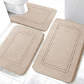 YIHOUSE Memory Foam Bath Mat Set, Bathroom Rugs Sets 3 Pieces, Non Slip Bath Mats for Bathroom, Super Soft and Water Absorbent Bath Rug Set, Machine Washable U Shape Toilet Rug,Beige
