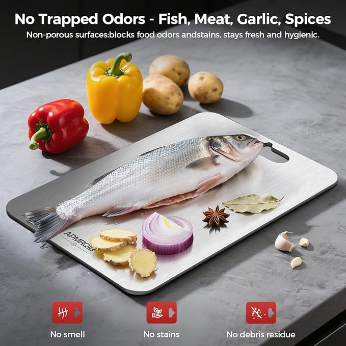 Titanium Cutting Board Set of 3,100% Pure Titanium Cutting Boards for Kitchen, Double Sided Non Toxic Cutting Board, Ideal Charcuterie & Chopping for Meat, Hygiene Durable Dishwashr（XL+L+M)