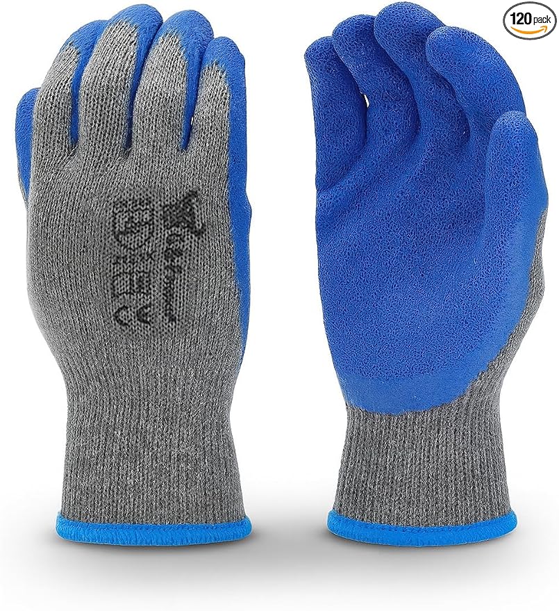 G & F Products - 3100M-10 120 Pairs Medium Rubber Latex Double Coated Work Gloves for Construction, gardening gloves, heavy duty Cotton Blend Blue