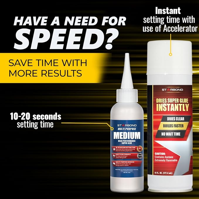 Starbond Medium CA Glue with Activator Bundle (4 oz. + 6 oz.) – Premium Cyanoacrylate Super Glue with Accelerator Kit – for Quick Repair, Woodworking, Woodturning, Crafts, Models & 3D Printing