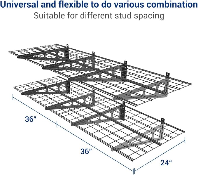 FLEXIMOUNTS WR26B-SBA 2' x 6' Wall Shelf Garage Storage Rack (2 Pack), Black, 24" x 72"