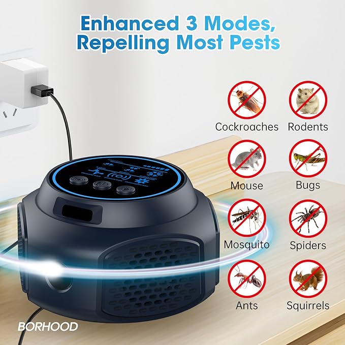 Ultrasonic Pest Repellent Plug-in, Electronic Mouse Traps & Insect Repellent, Pest Control for Rodent, Roach, Ant, Squirrel, Spider, Bugs, Mouse, Rat, Bat for Home, Office, Warehouse Black 2 Pack