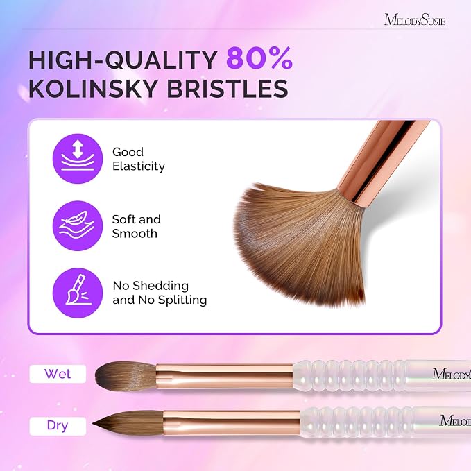 MelodySusie Kolinsky Acrylic Nail Brush, 80% Pure Kolinsky Hair, Professional Nail Brush for Acrylic Powder Nail Extension and 3D Nail Carving, Nail Art Tools for DIY Home Salon, Size 12