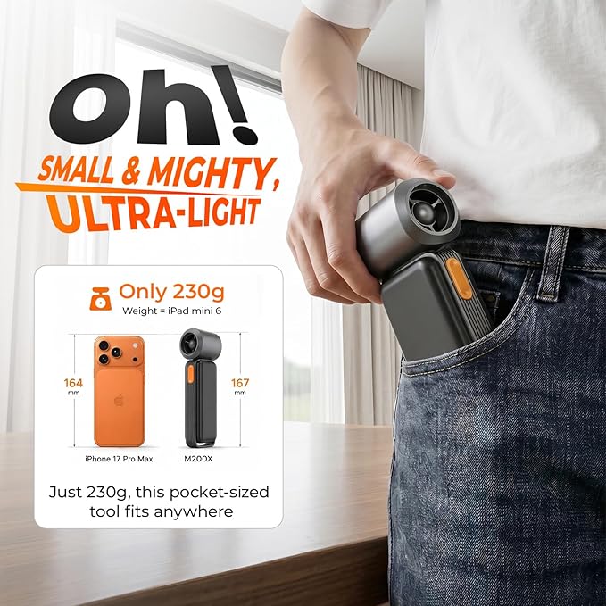 Super Power M200X Electric Air Duster-150000RPM Rechargeable Mini Blower, Compressed Air Duster, Strongest Airflow Brushless Motor, 5-Speed HD Display, Dust for PC, Keyboard, House, Outdoor and Car