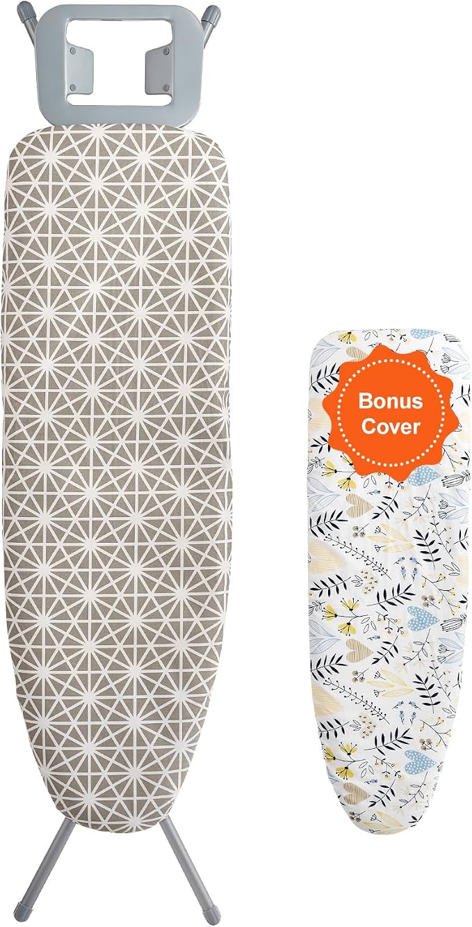 VEVOR Ironing Board with Large 43 x 13 Ironing Surface, Thickened 4 Layers Iron Board with Heat Resistant Cover and 100% Cotton Cover, 7 Adjustable Heights Ironing Board for Home Laundry Room Use