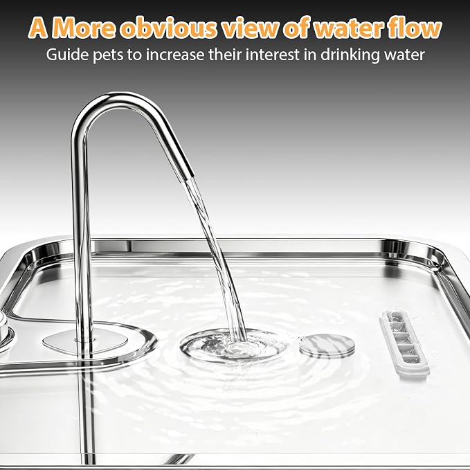 15L/4Gal Stainless Steel Dog Water Fountion Pet Fountain,1Set Filter | Ultra Quiet,Extra Large Capacity,5 Layer Filtration System,Water Level Window & LED Light, ,Visible Faucet Style Spout