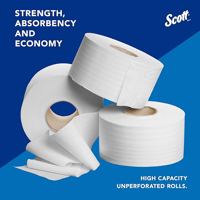 Scott Professional High-Capacity Jumbo Roll Toilet Paper, Bulk (07805), 2-Ply, Septic Safe, White, Non-Perforated (12 Rolls at 1,000' Each, 12,000'/Case)