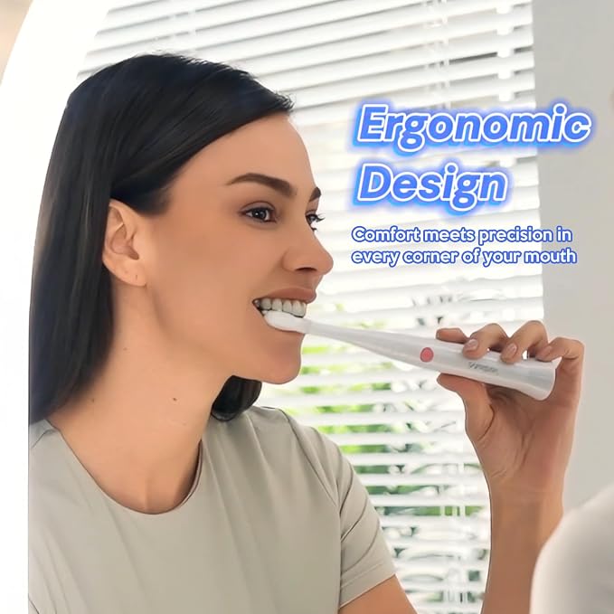 Sonic Electric Toothbrush with Built-in Mouthwash Reservoir & Pump | Battery Powered, Blue LED Light, Whitening Toothpaste, 3 Modes with Smart Timer, 6 Replacement Brush Heads