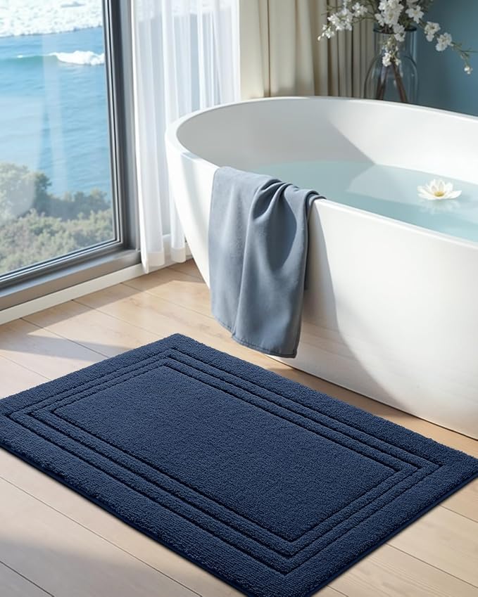 DEXI Bath Mats Bathroom Rug Non Slip Bathmat, 36x24 Navy Blue | Large Soft Microfiber Carpet, Washable, Absorbent Quick Dry for Shower Floor Sink