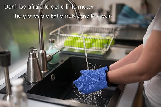 KITCHEN PERFECTION Silicone Smoker BBQ Gloves - Heat Resistant Oven Mitts | Waterproof, 5-Finger Design For A Better Grip, for Pitmasters, Meat Smoking, Grilling, Cooking, Frying Turkey | Grill Gift