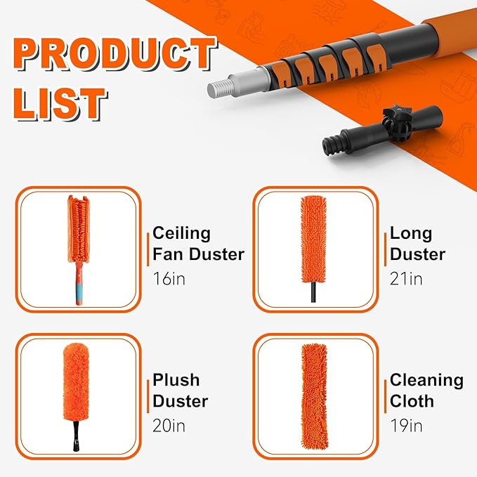 SISIUPASSIE 30FT Reach Ceiling Fan Cleaner Duster, Ceiling Fan Blade Cleaner with Extension Pole, Washable & Replaceable Microfiber Feather Duster Kits