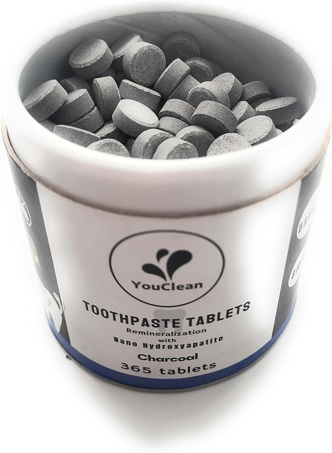 Refill Pack - 365 Toothpaste Tablets - Natural Remineralization & Whitening with Nano Hydroxyapatite - Travel or Daily Use - Fluoride Free (Charcoal365)