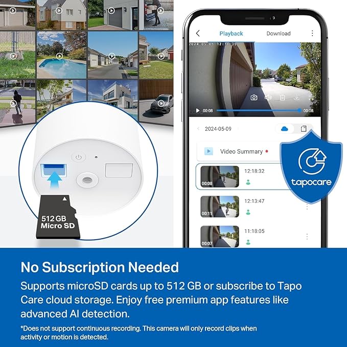 Tapo SolarCam 1080p Outdoor Wireless Security Camera, Battery Power with Solar, Person Detection, Subscription-Free Local Storage/Optional Cloud, Works with Alexa & Google Assistant, C402 KIT(3-Pack)