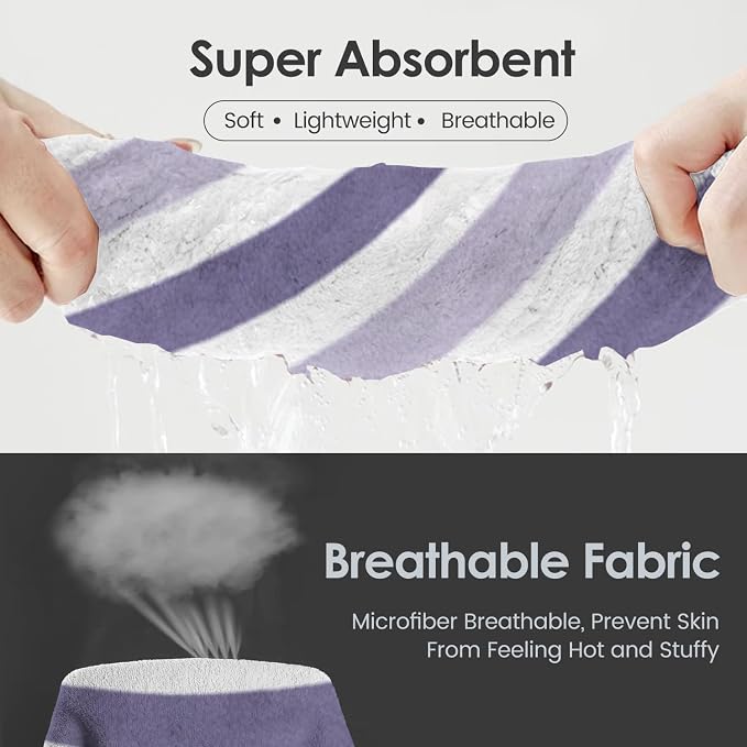JML Microfiber Bath Towels, 2 Pack, 30" x 60", Cabana Stripe Purple | Hanging Loop, Lint Free, Oversized, Soft, Super Absorbent,Fast Drying, Perfect for Shower, Sauna, Gym, Sports, Fitness, Yoga