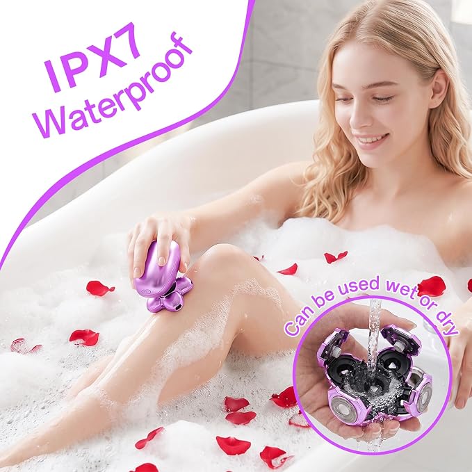 Electric Razors for Women, Waterproof Wet/Dry Womens Electric Razor, Replacement Heads Womens Face Shavers for Legs, Arms, Bikini, Lips, Underarms (Purple)