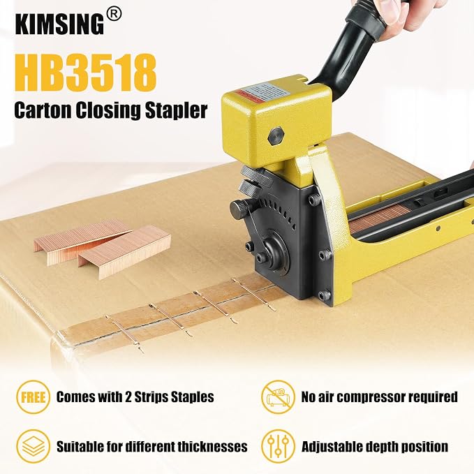 HB3518 Manual Carton Closing Stapler 16 Gauge 1-3/8" Crown | 3/4" Length Carton Staples, Carton Stapler, Corrugated Carton Staple Gun for Closing Cartons Folding Boxes
