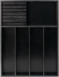 VaeFae Bamboo Silverware Organizer, Utensil Holder for Drawer, Wooden Cutlery Tray with Divider for Kitchen Drawer, Utensil Organizer with Knife Block（Black）