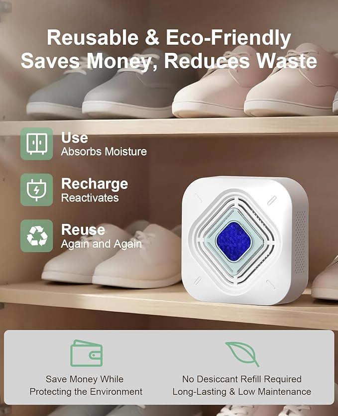 Reusable Mini Dehumidifier, Highly Efficient Dehumidification, Moisture Absorbers with Color Indicator, Portable Dehumidifier for Bedroom Closets, Dehumidifier for Bathroom to Keep Spaces Dry