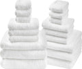 SEMAXE Bath Towel Set, 18 Piece Towel Set for Bathroom, Large Value Pack, Quick Dry Cotton Towels with Hanging Loops, Easy Care, White