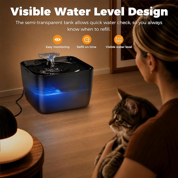 Pet Water Fountain for Large Dogs & Cats, 7L/1.84Gal, Quiet Automatic Pump | Large dog water bowl dispenser for multi-pet households,easy to clean,visible water level, no spill, recirculating system
