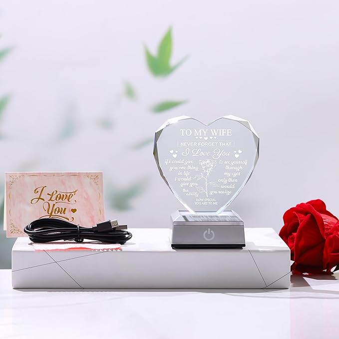 ZHSHWAT Gifts for Wife, Crystal Multicolor Nightlight Gifts for Wife from Husband, Romantic Anniversary, Valentines Day, Christmas Birthday Gifts for Wife