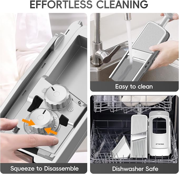 [All in 1] Vegetable Slicer with Adjustable Thickness, Easy to Clean Potato Mandoline Slicer with Container, Rapid Prep Veggie Cutter/Onion Slicer, Free Grater/Cleaning Brush (SliverGray)