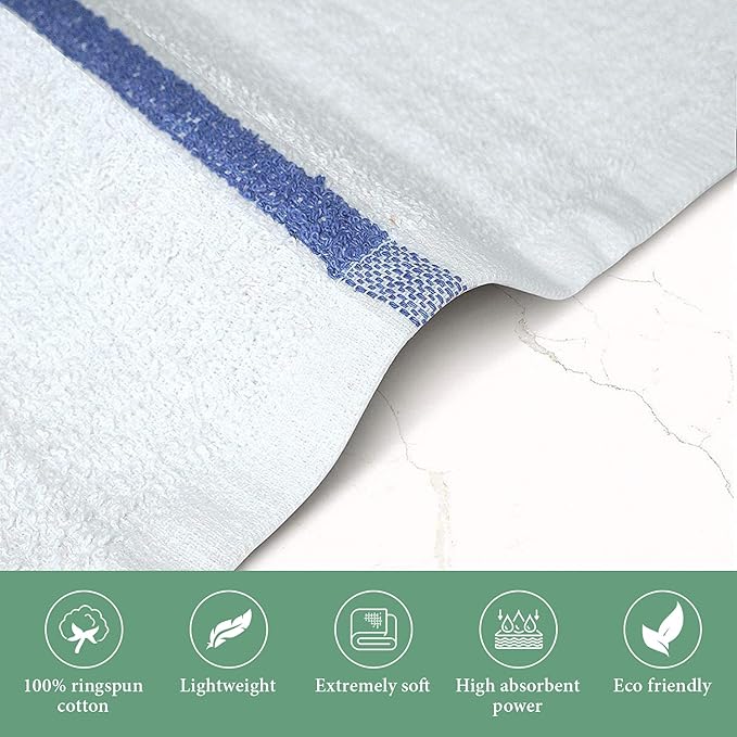 Bar Mop Blue Stripe 6 lbs 16x19 Pack of 36, 100% Cotton Double Stitched Route Ready Absorbent Kitchen Towel Dish Towels and Dishcloths Towels Sets Washcloth Kitchen Towels